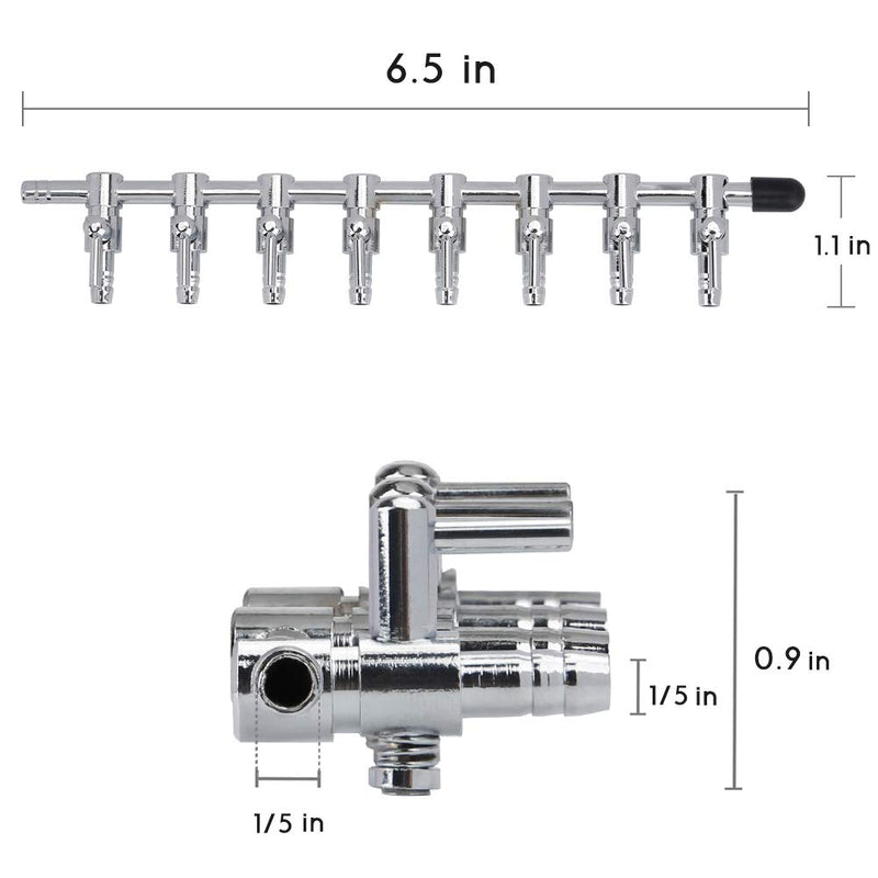 [Australia] - Pawfly 8-Way Aquarium Air Flow Control Lever Valve Chromium Copper Distributor Fish Tank Splitter Inlet 3/16" 