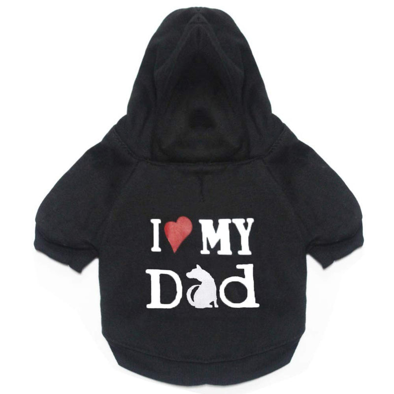 [Australia] - DERUILA Small Dog Sweater i Love Mommy Dog Clothes I Love My Mom|Dad Hoodie Pet Puppy Sweater for Small Dogs Girl Boy Black XS 