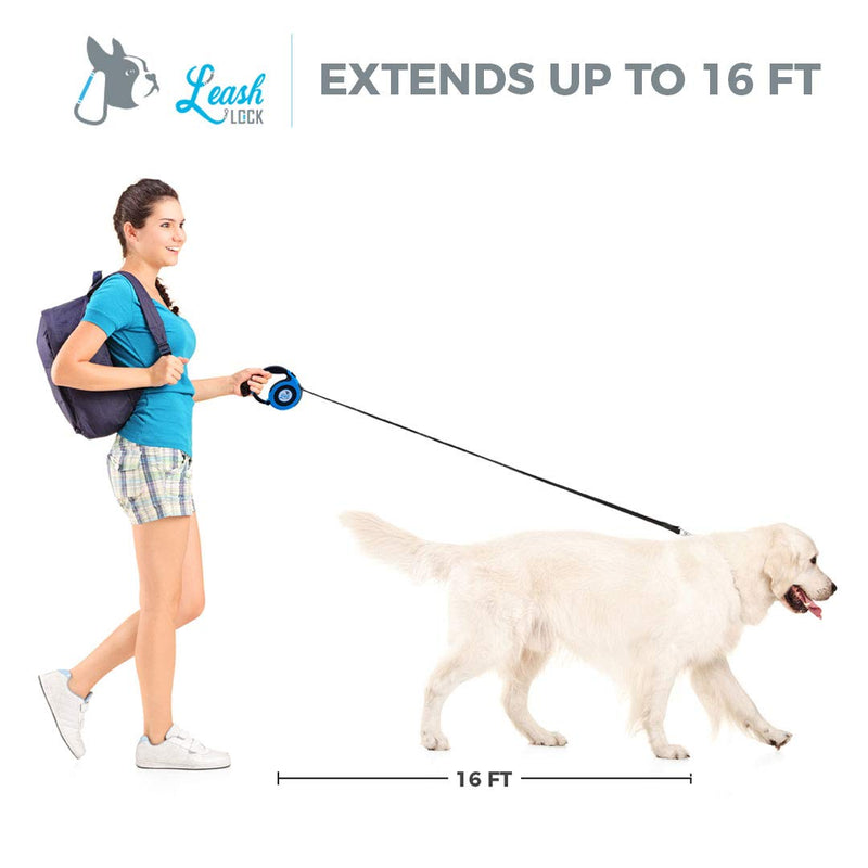 [Australia] - Leash Lock Retractable Dog Leash - The Worlds First Easy One Step Locking Handle to Quickly Secure Your Dog Anywhere. 16 Ft Length. 110lbs for Small to Large Dogs Blue 
