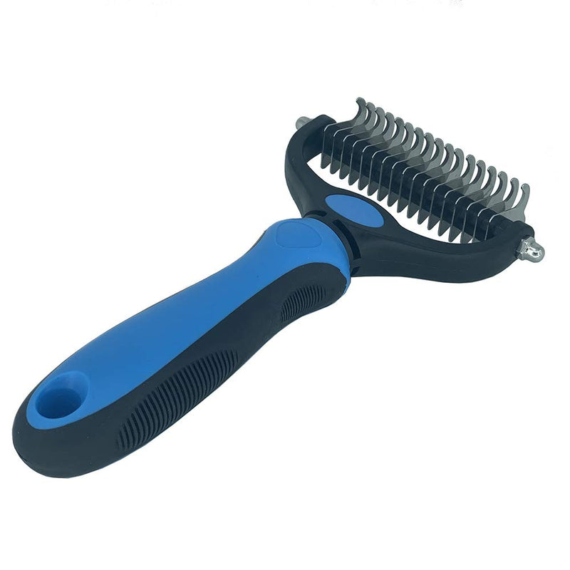 [Australia] - Pet Grooming Tools Dematting Brush,2 Sided and Safe Undercoat Rake, 2 in 1 Dematting Comb for Dogs and Cats with Medium and Long Hair,No More Nasty Shedding and Flying Hair (Large, Blue) 