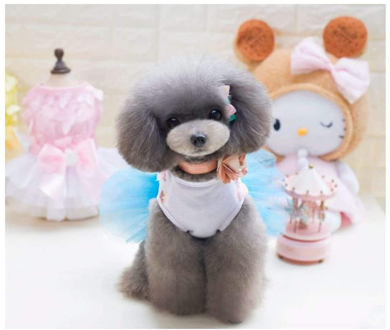 [Australia] - Rdc Pet Dog Dress Puppy Skirt Dog Princess Dresses, Tutu Flower and Sequin Dot Wedding Lace Dress Luxury Bow Dress for Small Dog Girl Medium Blue 