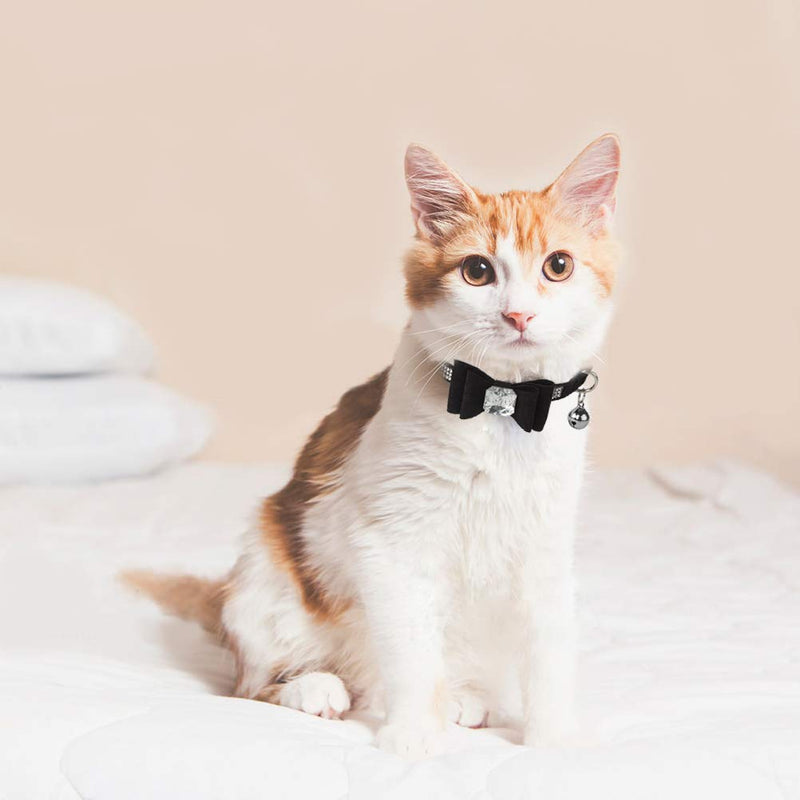 [Australia] - BINGPET Breakaway Cat Collar with Bowtie Diamonds and Bell Adjustable Safety for Puppy Kitten, Pink&Black (2 Pack) 