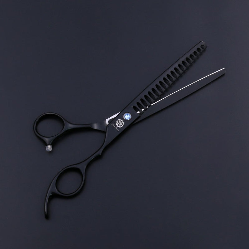 Purple Dragon 7.0/8.0 inch Professional Dog Grooming Hair Cutting Scissor &Curved Scissor&Chunker Shear Kit with Bag - for Pet Groomer or Family DIY Pet Use 7.0 inch Black - PawsPlanet Australia
