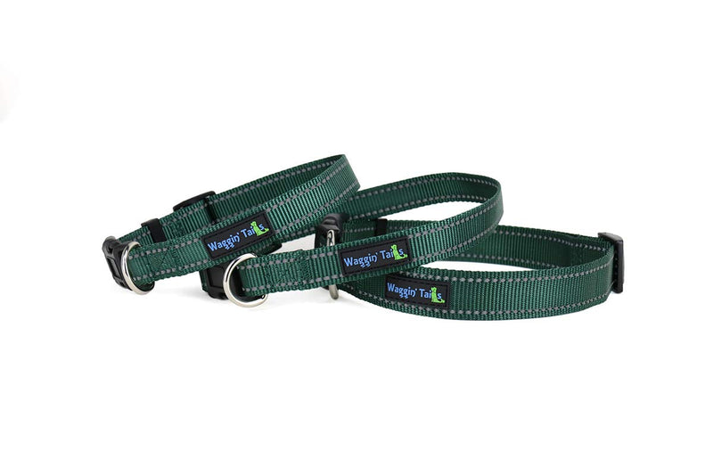 [Australia] - Wagtime Club Classic Reflective Dog Collar - 6 Vibrant Colors - Matching Leash Sold Separately Small Hunter Green 