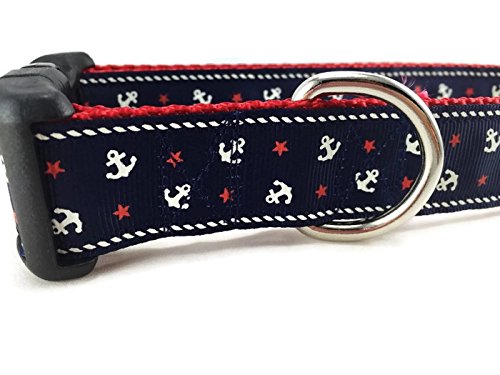[Australia] - CANINEDESIGN QUALITY DOG COLLARS Anchor Dog Collar, Caninedesign, Navy, Sailing, 1 inch Wide, Adjustable, Nylon, Medium and Large Medium 13-19" 