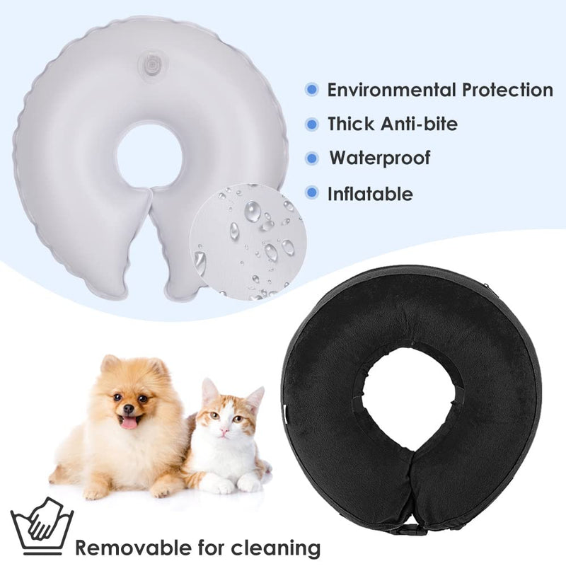 Nasjac Dog Cone Collar, Adjustable Inflatable Recovery Collars for Dogs Cats to Stop Licking Wounds, Durable Comfy Protective Donut Buster Blow Up Dog Surgical Treatment Collar with 1 Air Pump M Black - PawsPlanet Australia