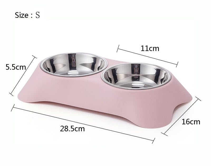 Fuwok Double Dog Bowl,Non Slip Stainless Steel Double Bowl with Non-spill For Small Dogs and Cats (S, Blue) S - PawsPlanet Australia