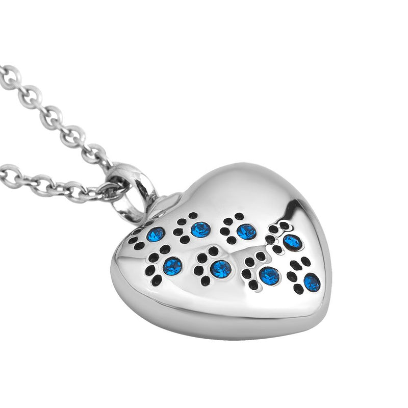 CharmSStory Pet Paw Heart Urn Necklace for Ashes Cremation Keepsake Dog Cat Memorial Pendant Necklaces Blue - PawsPlanet Australia