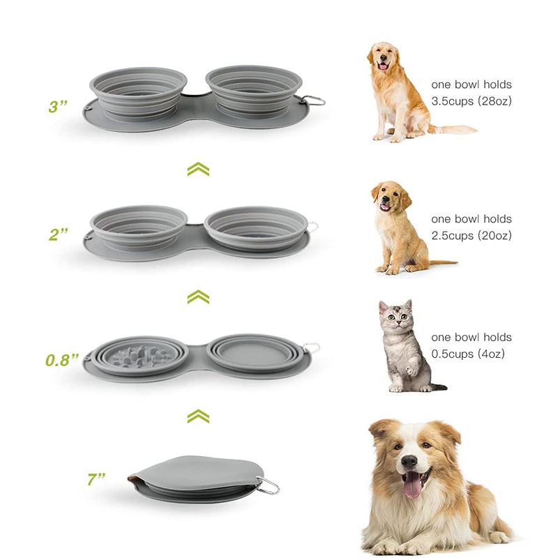 Collapsible Dog Bowls Water, Portable Travel Pet Food Feeding Cat Bowl, Foldable Expandable Cup Dish with No Spill Non-Skid Silicone Mat, (15 Dog Poop Bags)& Carabiner for Traveling, Hiking, Camping - PawsPlanet Australia