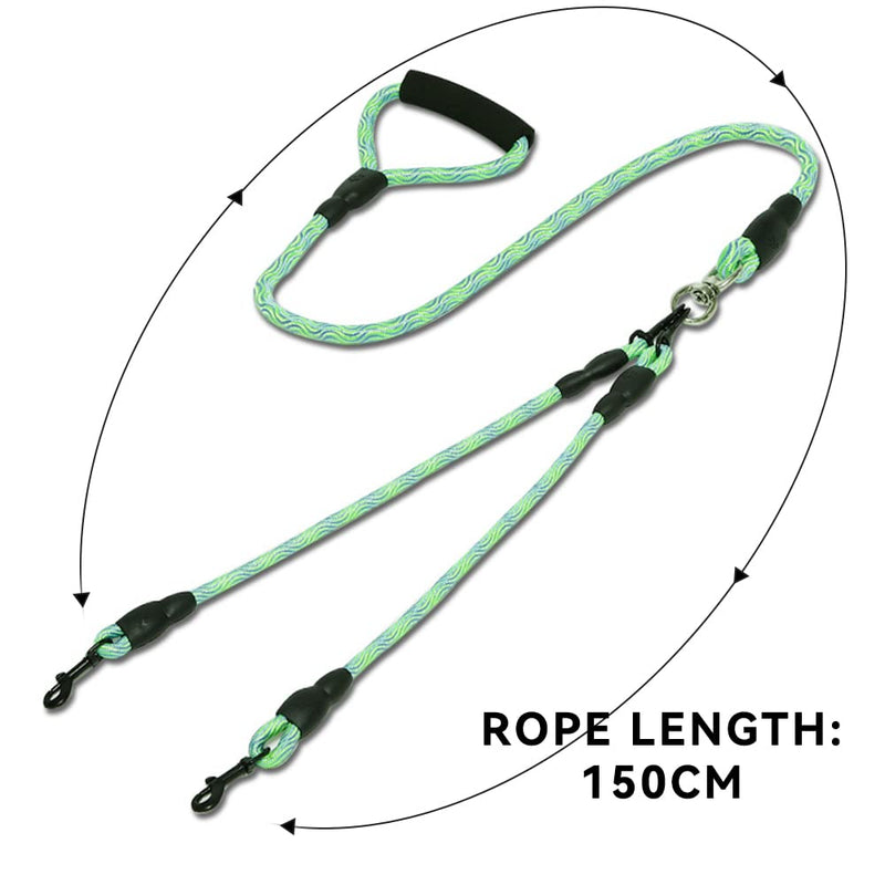 Lvjkes Double Leash Dog Leash, Dog Leash with Two Ropes, Double Dog Leash Removable Anti-Tangle Protection Comfortable Walking Training for Two Medium or Large Dogs (Green) Green - PawsPlanet Australia