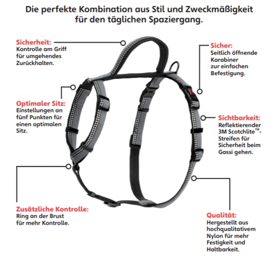 HALTI Walking Dog Harness - With soft neoprene lined handle, 5 adjustable straps and 3M reflective fabric. Suitable for small dogs and puppies (size XS, black) - PawsPlanet Australia