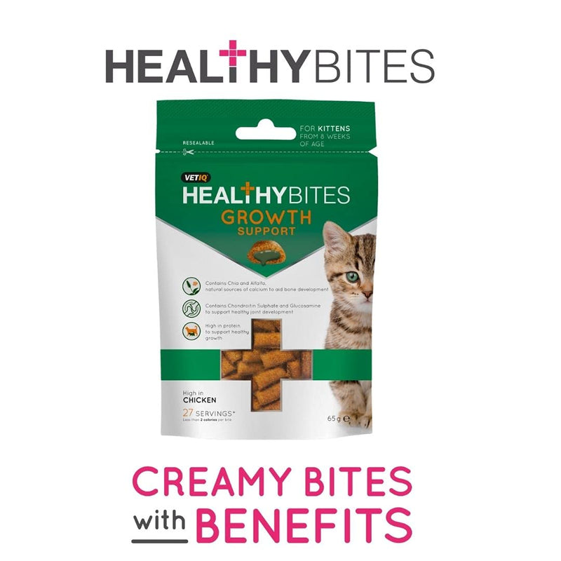 VetIQ HealthyBites Growth Support Cat Treats, 8x 65g, Kitten Supplements High In Protein, Pet Remedy w/ Chia & Alfalfa For Bone Development, No Artificial Ingredients, Benefits For Cat & Kitten Health - PawsPlanet Australia