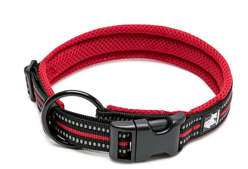 Kismaple Cosy Soft Padded Reflective Dog Collar Adjustable Small Dogs Puppy Collar Breathable Light-Weight Outdoor Adventure Traning Comfortable Pet Collars (S (35-40cm), Red) S (35-40cm) - PawsPlanet Australia