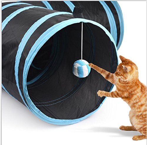 Creaker 3 Way Cat Tunnel, Collapsible Pet Toy Tunnel Ball Cat, Puppy, Kitty, Kitten, Rabbit Blue - PawsPlanet Australia