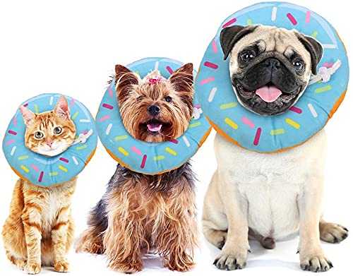 OneCut Adjustable Donut Cat Recovery Collar, Soft Cone for Cat and Small Dogs, Wound Healing Protective Elizabethan Collar After Surgery (X-Small, Blue Donut) X-Small - PawsPlanet Australia