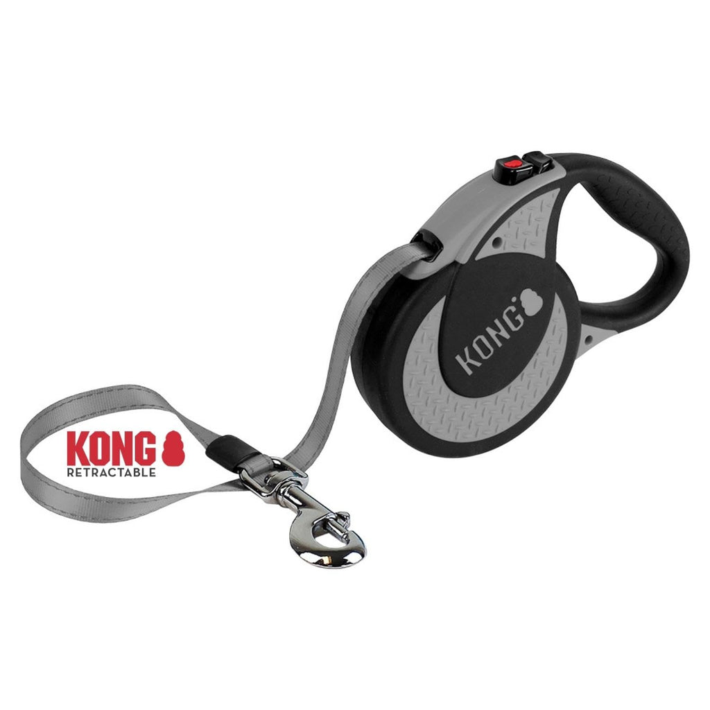 KONG roll-out dog leash in 5m length I For very large & strong dogs up to 70kg I Size XL I High-quality retractable leash with break & lock system in gray I Leash with soft handle & reflective strap Ultimate XL (up to 70 kg) Grey - PawsPlanet Australia