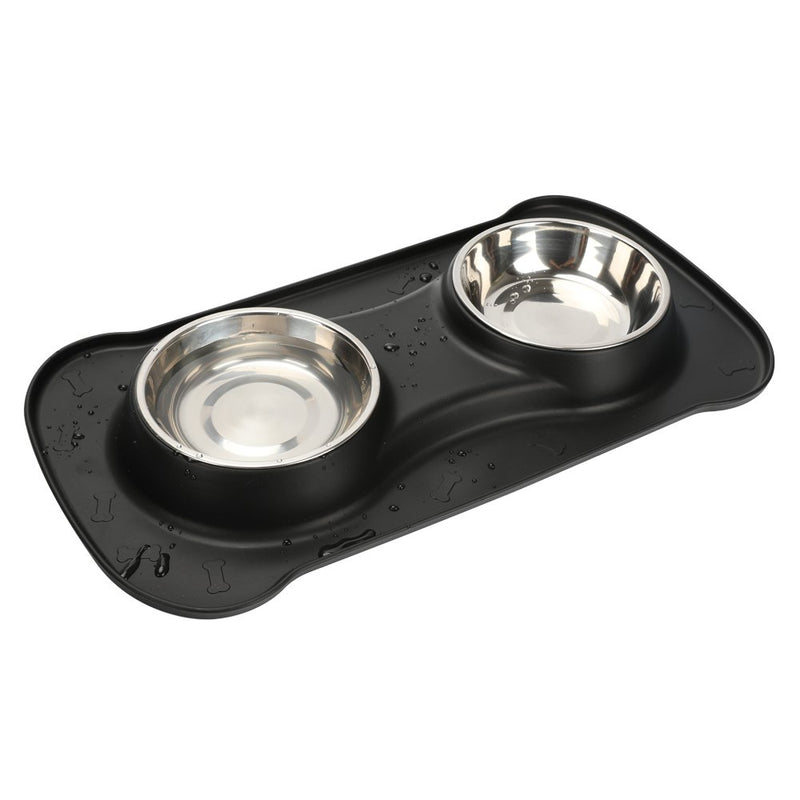 Dog Bowl No Spill Non skid Medium Pet Bowl Cat Double Bowl Dog Food & Water Feeding Bowl (L, Black) - PawsPlanet Australia