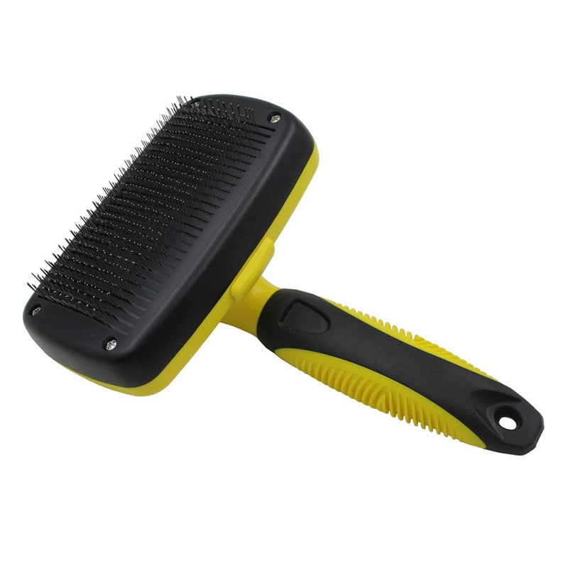 AILOVA Pet Grooming Slicker Brush, Stainless Steel Dog Pets Cat Comb Self Cleaning Deshedding Tool for Domestic Animals Hair Remover (Yellow) - PawsPlanet Australia