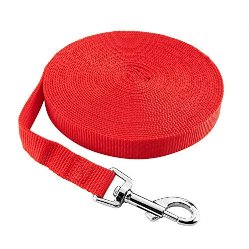HAPPY HACHI drag leash for dogs, 3m / 5m / 10m / 15m / 20m / 33m nylon dog leash with robust and weatherproof, training leash with D-carabiner and handle padding for large to small dogs (10m, red) 10m - PawsPlanet Australia