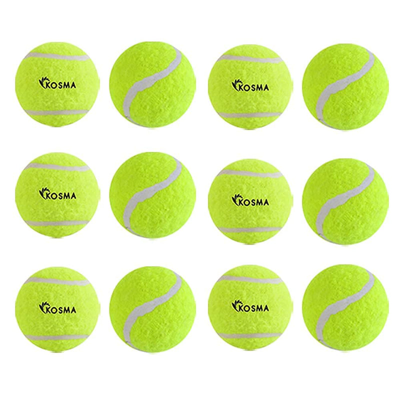 Kosma Set of 12Pc Tennis Dog Balls | Dog Toy Ball | Soft Rubber Tennis Balls for Beginners | Sturdy & Durable | Great for Lessons, Practice (With mesh carrying bag - Fluorescent Yellow) - PawsPlanet Australia