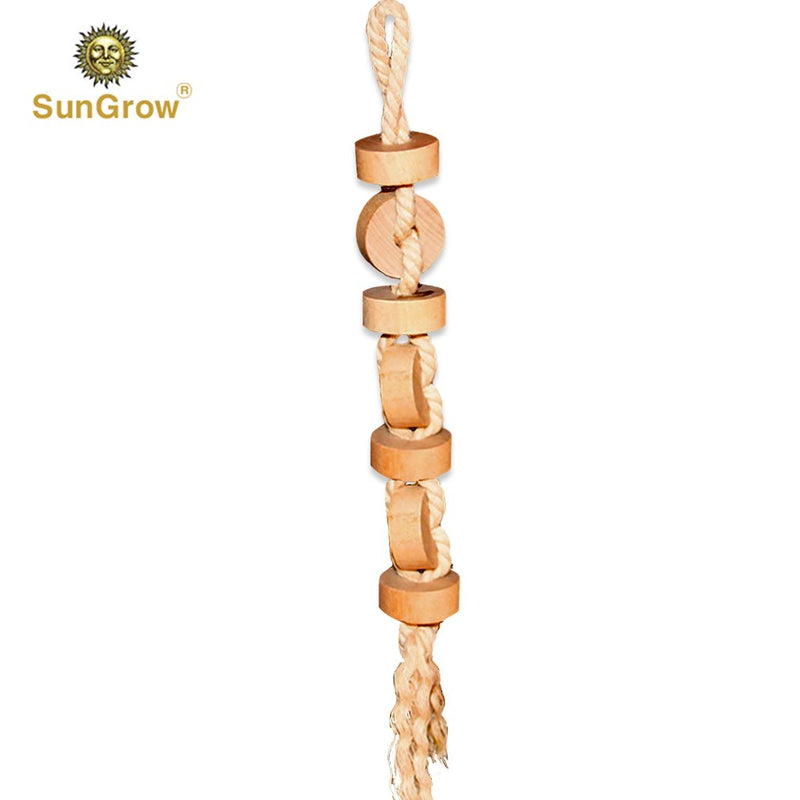 [Australia] - SunGrow Parakeet Wooden Chew Toy, 12 Inches Hanging Wood Cookies for Pecking and Chewing, Natural Pithy Wood Blocks and Safe Cotton Rope, Great for Parrots, Macaws, African Greys & Conures, 1 Pack 