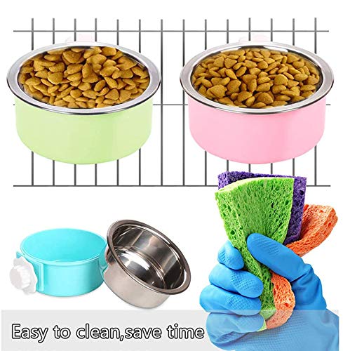 PINVNBY Crate Dog Bowl Removable Hanging Pet Cage Stainless Steel Bowl Food Water Feeder Coop Cup for Cat Puppy Birds Rats Guinea Pigs 2 PCS - PawsPlanet Australia