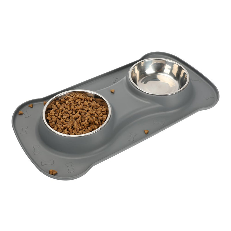 Dog Bowl No Spill Non skid Medium Pet Bowl Cat Double Bowl Dog Food & Water Feeding Bowl (L, grey) - PawsPlanet Australia