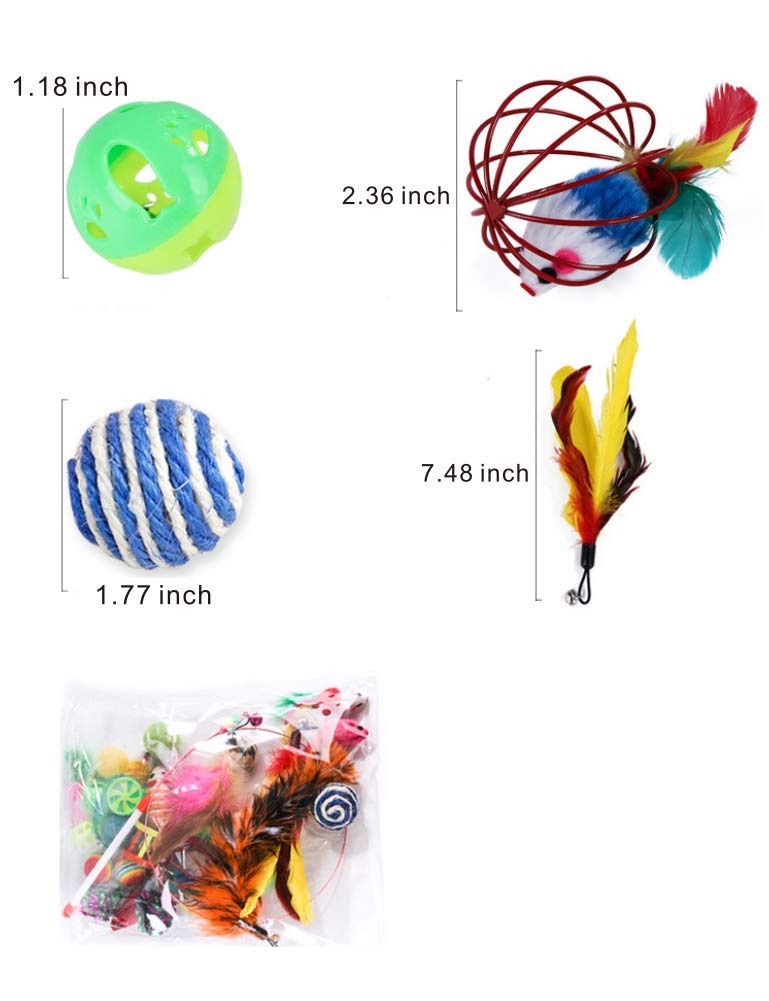 [Australia] - PoPoint 26 pcs Cat Toys Kitten Toys Assortments，Cotton mice Cat Wand Rainbow Ball Bell Ball Crinkle Ball Feather for Cat Puppy Kitten 