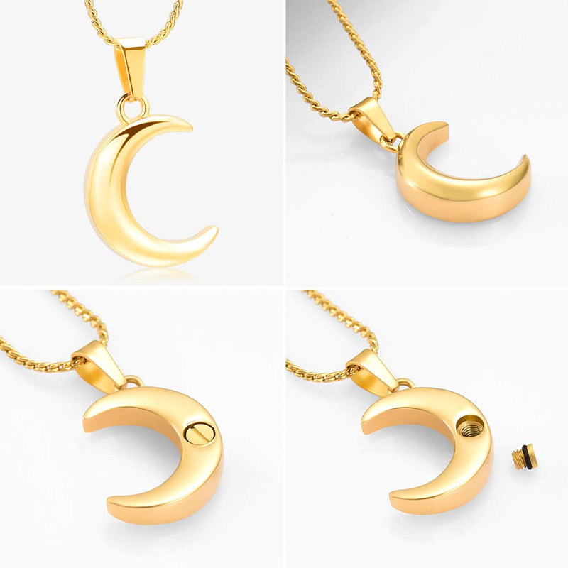 [Australia] - Imrsanl Cremation Jewelry for Ashes Moon Urn Necklace Stainless Steel Memorial Lockets Keepsakes Jewelry for Ashes Pendant - Fill kit Gold-1 