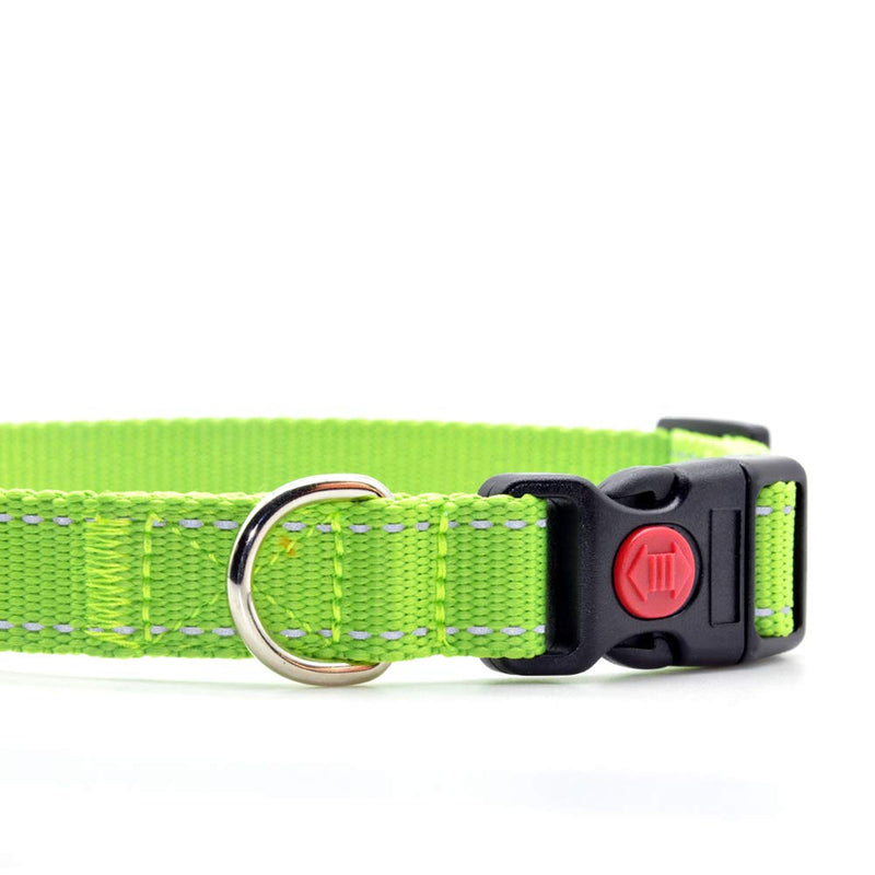 [Australia] - enthun Adjustable Dog Collar, Classic Solid Color, 3M Reflective Strip and Safety Lock Buckle S Lime 