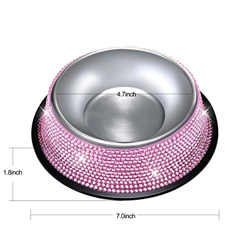 Dog Bowls, SAVORI 640ml Handmade Sparkling Rhinestones Stainless Steel Pet Bowls Double Pet Food Water Feeder for Puppy Dogs Cats - Pink - PawsPlanet Australia