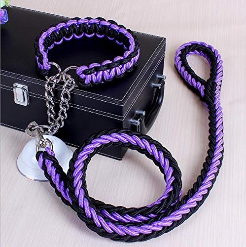 [Australia] - Manco Luella Heavy Duty Dog Leash Collar Set, Adjustable Martingale Braided Loop Slip Strong Metal Pull Clip Anti-Twist Pet Walking Training Lead Solid Hand Crafted Rope for Medium Large Dog M pink_black 