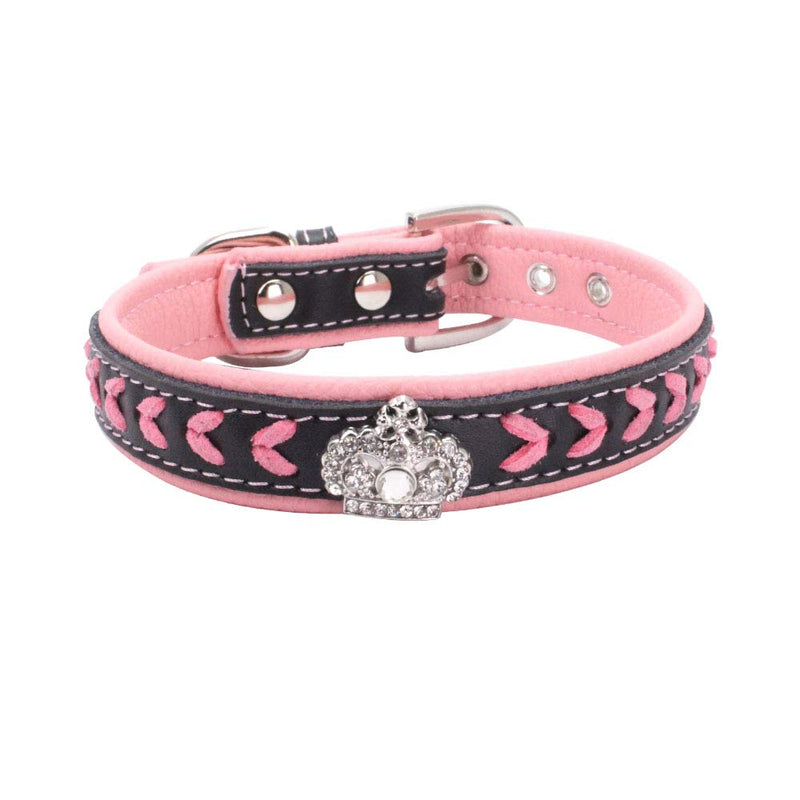 SLZZ Braided Padded Leather Dog Collars - Christmas Gleaming Rhinestone Crown & Stylish Braided - Soft Padded Pet Collar - Fits Small Medium Large Breeds (L:14.2-18.1'',7/8''width, Pink) L:14.2-18.1'',7/8''width - PawsPlanet Australia