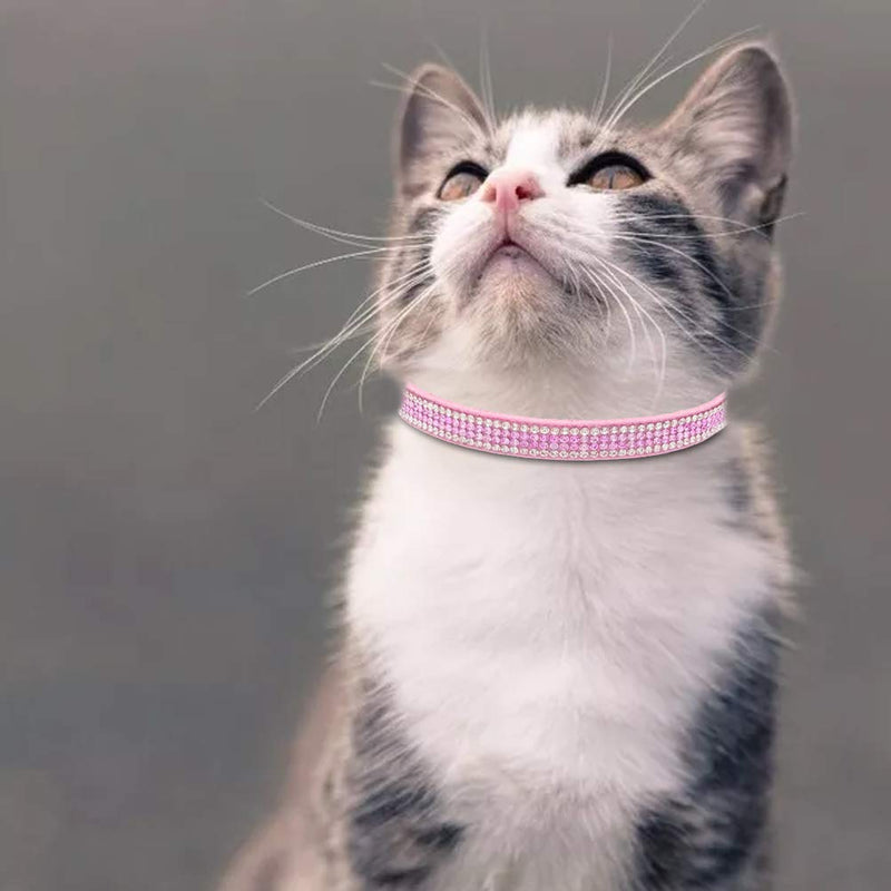 [Australia] - OFPUPPY Breakaway Cat Collars with Bell 2 PCS - Adjustable Safe Pet Collar Velvet Kitty Collar with Bling Rhinestone Blue&Pink 