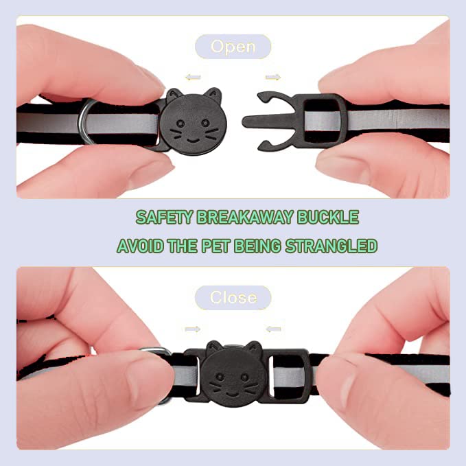Hepplly 6-Pack Cat Collars Quick Release Reflective Kitten Collar with Bell (Black) Black - PawsPlanet Australia