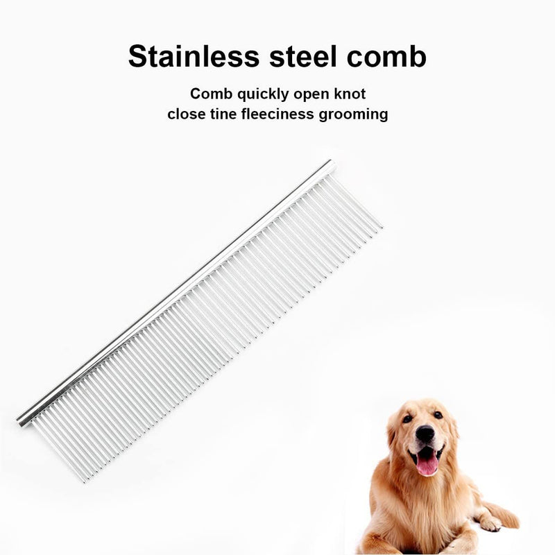 Clyhon Stainless Steel Pet Comb Pet Grooming Comb Rounded Teeth Dog Comb for Large, Medium and Small Dogs and Cats with Tangled Short/Long Hair (19 x 4.3 cm) - PawsPlanet Australia