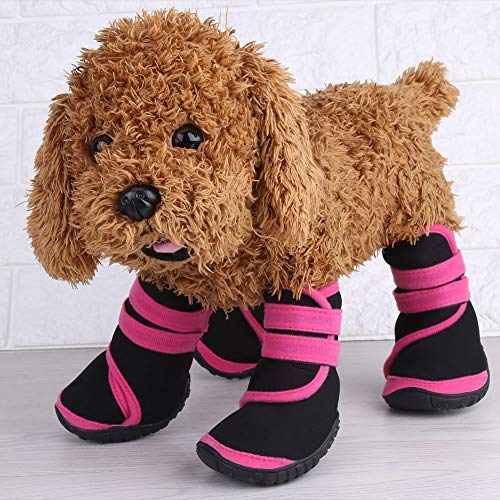 [Australia] - Fdit 4Pcs Pet Dog Boots Waterproof Anti-Slip Puppy Winter Outdoor Shoes Paw Protectors for Hiking Walking Traveling Snow (S-Pink) 