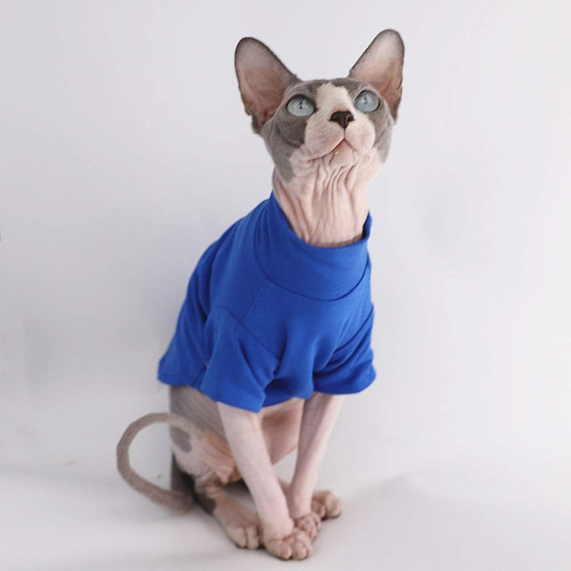 [Australia] - Sphynx Cat Clothes Winter Thick Cotton T-Shirts Double-Layer Pet Clothes, Pullover Kitten Shirts with Sleeves, Hairless Cat Pajamas Apparel for Cats & Small Dogs S (3.3-5 lbs) Blue 
