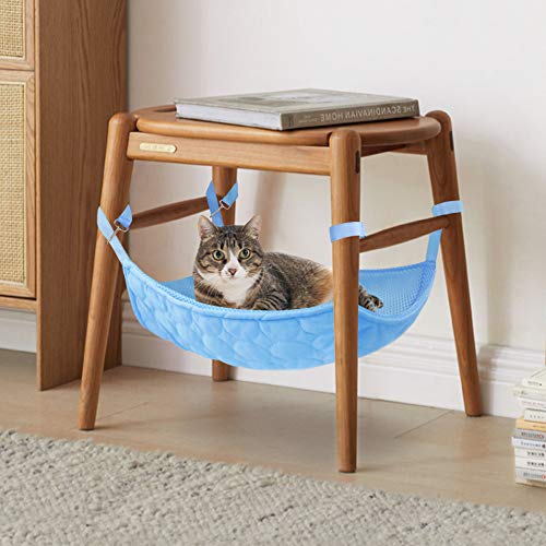 Idepet Pet Hammock Cat Cooling Bed,Dual Use Cat Cool Pad Mat Comfortable Pet Hanging Bed for Cats/Kitten/Small Dogs/Rabbits/Other Small Animals,Space Saving Hang Anywhere Summer Winter M Blue - PawsPlanet Australia