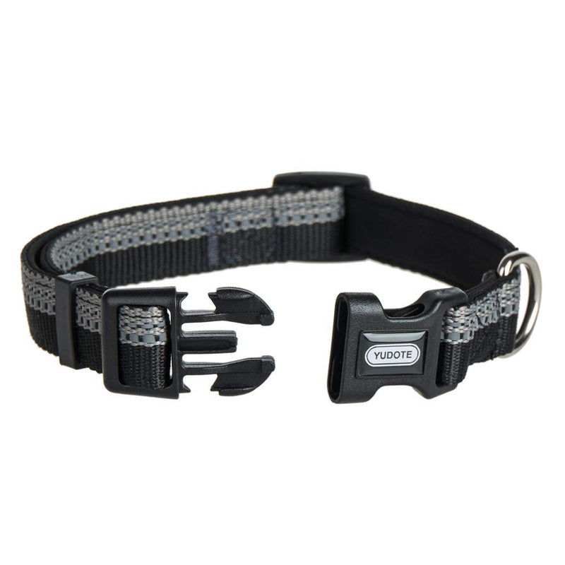 [Australia] - YUDOTE Basic Adjustable Solid Dog Collar, Reflective Puppy Collars, Multiple Colors and Patterns Large(Neck 15.5"-26") Black-2 