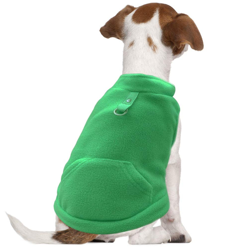 EXPAWLORER Fleece Autumn Winter Cold Weather Dog Vest Harness Clothes with Pocket for Small Dogs X-Small Green - PawsPlanet Australia