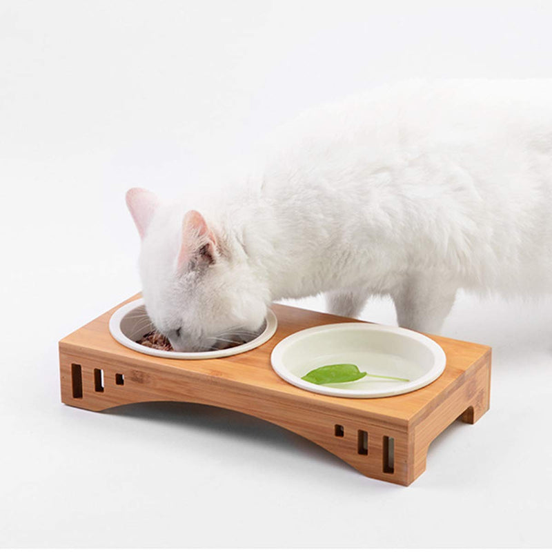 PETCUTE Ceramic Pet Bowl double dog bowl Elevated Dog Bowl Non-Slip Cat Food Water bowl with wood stand - PawsPlanet Australia