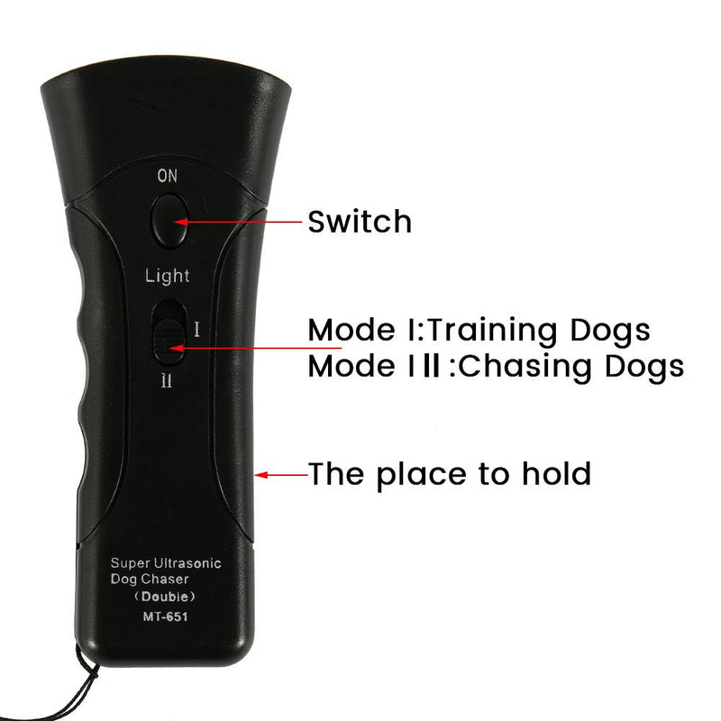 willkey Dog Repeller Ultrasonic Handheld Dual-Channel Anti Dog Barking Device 3 In 1 Dog Training Tool With LED Flashlight - PawsPlanet Australia