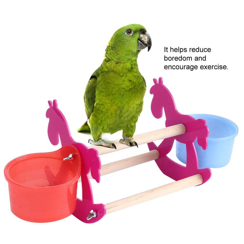 Parrots Toy, Pet Parrots Acrylic Stand Bar Nibble Chewing Cage Toy Rocking Chair Wooden Horse with 2 Feeding Cups - PawsPlanet Australia