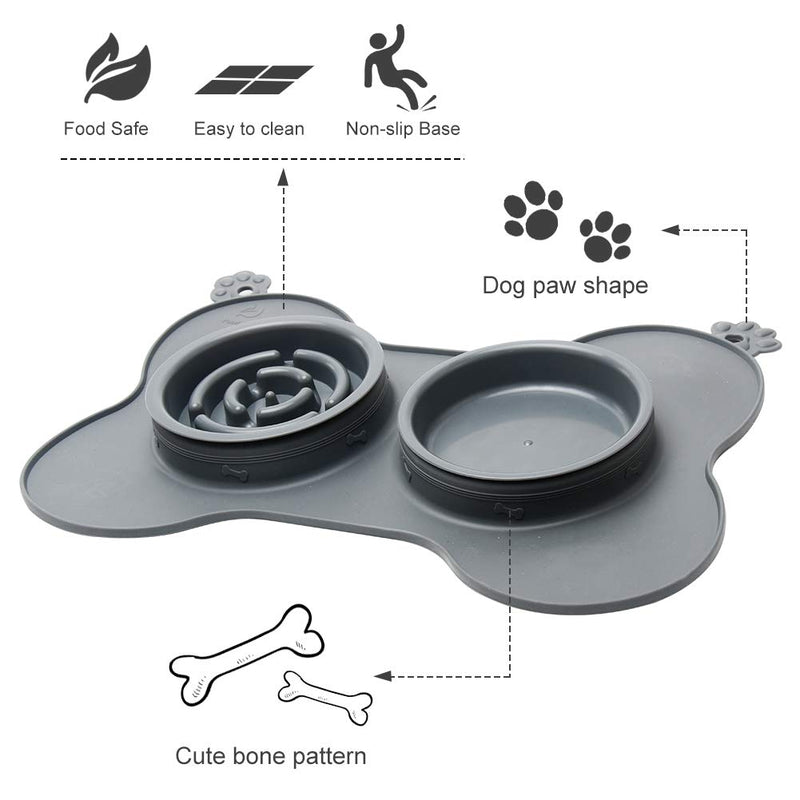 Slow Eating Dog Bowl, 3 in 1 Pet Slow Feeder and Water Bowl with Non-Spill Silicone Tray Bone Shape Non-Slip Mat, Dog Bowl for Small Medium Large Dogs and Cats l black - PawsPlanet Australia