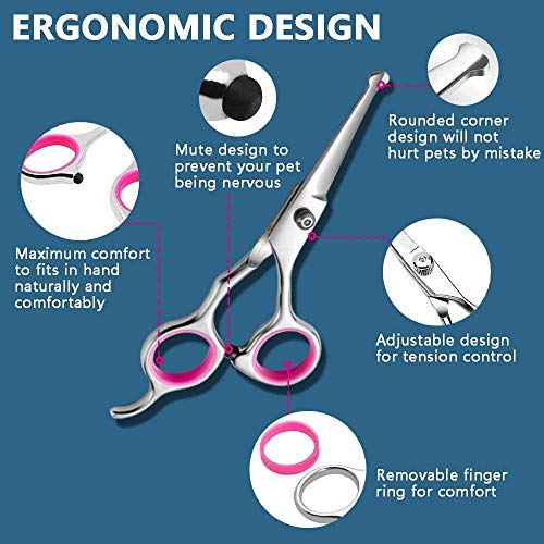 Zwini Pet Grooming Scissors Set 5 in 1 Stainless Steel Pet Trimmer Kit Pet Grooming Scissors Set Hair Care for Dog Cat With 7.5-inch Cutting Scissors Thinning Shear Curved Scissors Grooming Comb - PawsPlanet Australia