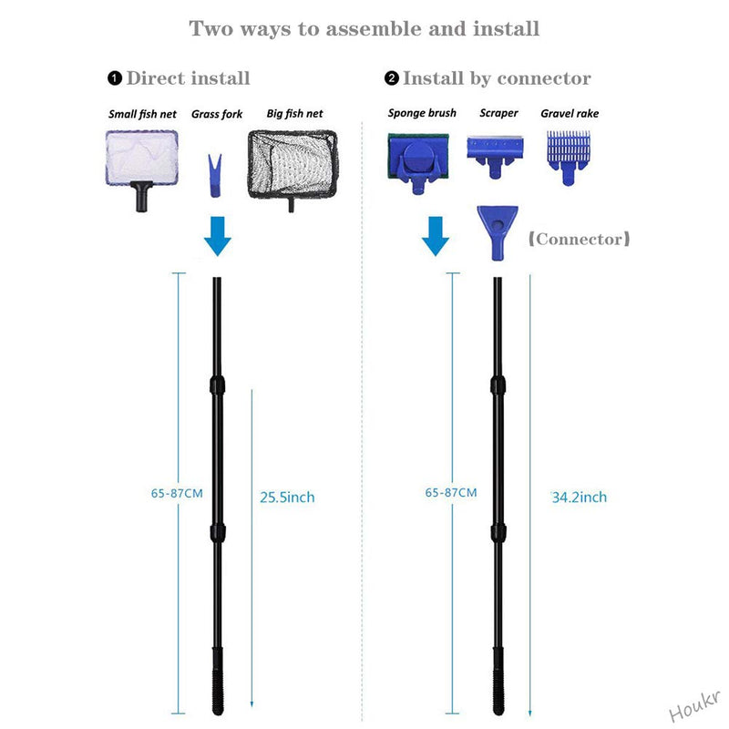 Houkr 6 in 1 Aquarium Fish Tank Cleaning Tool Set，Fishing Net + Gravel Rake + Plant Fork + Scraper + Sponge Brush Glass Extensible Long Handle Fish Tank Telescopic Cleaning Tools for Aquarium - PawsPlanet Australia