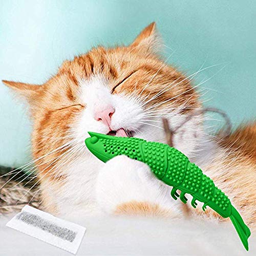 [Australia] - New Upgrade Models Pet Shrimp Shape Cat Toothbrush with Catnip Chewing Toy, Eco-Friendly Silicone Molar Stick for Pet Cat, Toys With Cleaning Toothbrush for Cats(2 Catnip Bags and 1 Bell Free) 