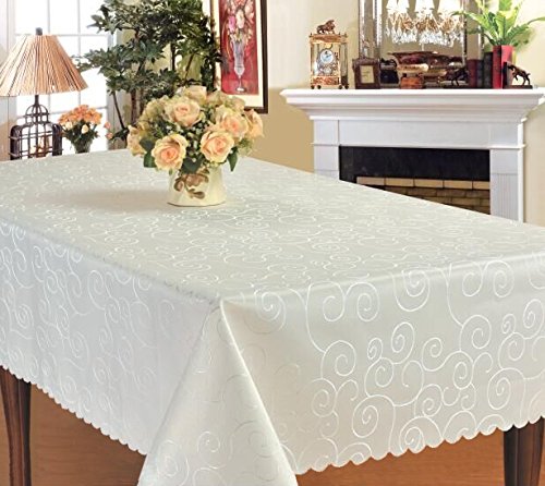 EcoSol Designs Microfiber Damask Tablecloth, Wrinkle-Free & Stain Resistant (60x120, Ivory/Cream) Swirls 60x120 Ivory Swirls - PawsPlanet Australia