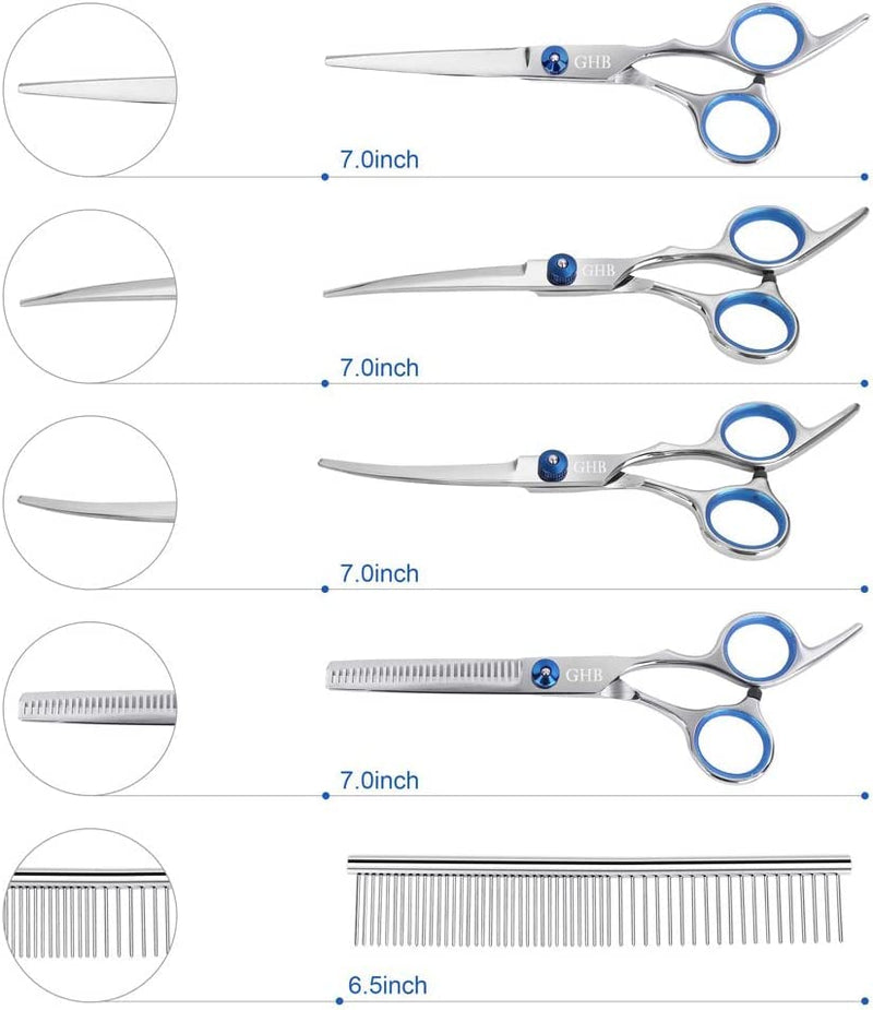 GHB dog hair scissors with thinning scissors for grooming 5 in 1 for all dogs, cats, cutting and grooming - PawsPlanet Australia